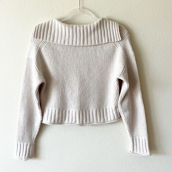 Jonathan Simkhai Lambs Wool And Cashmere Oversized Boxy Collared Cropped Sweater - Picture 7 of 12